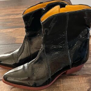 Free People Black Patent Leather Ankle Boots
